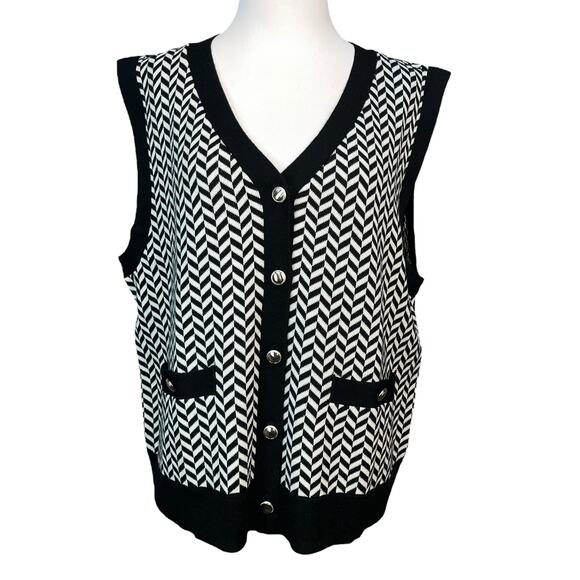Talbots Women’s Black White Wool Blend Sweater Vest Herringbone XL - Picture 4 of 7
